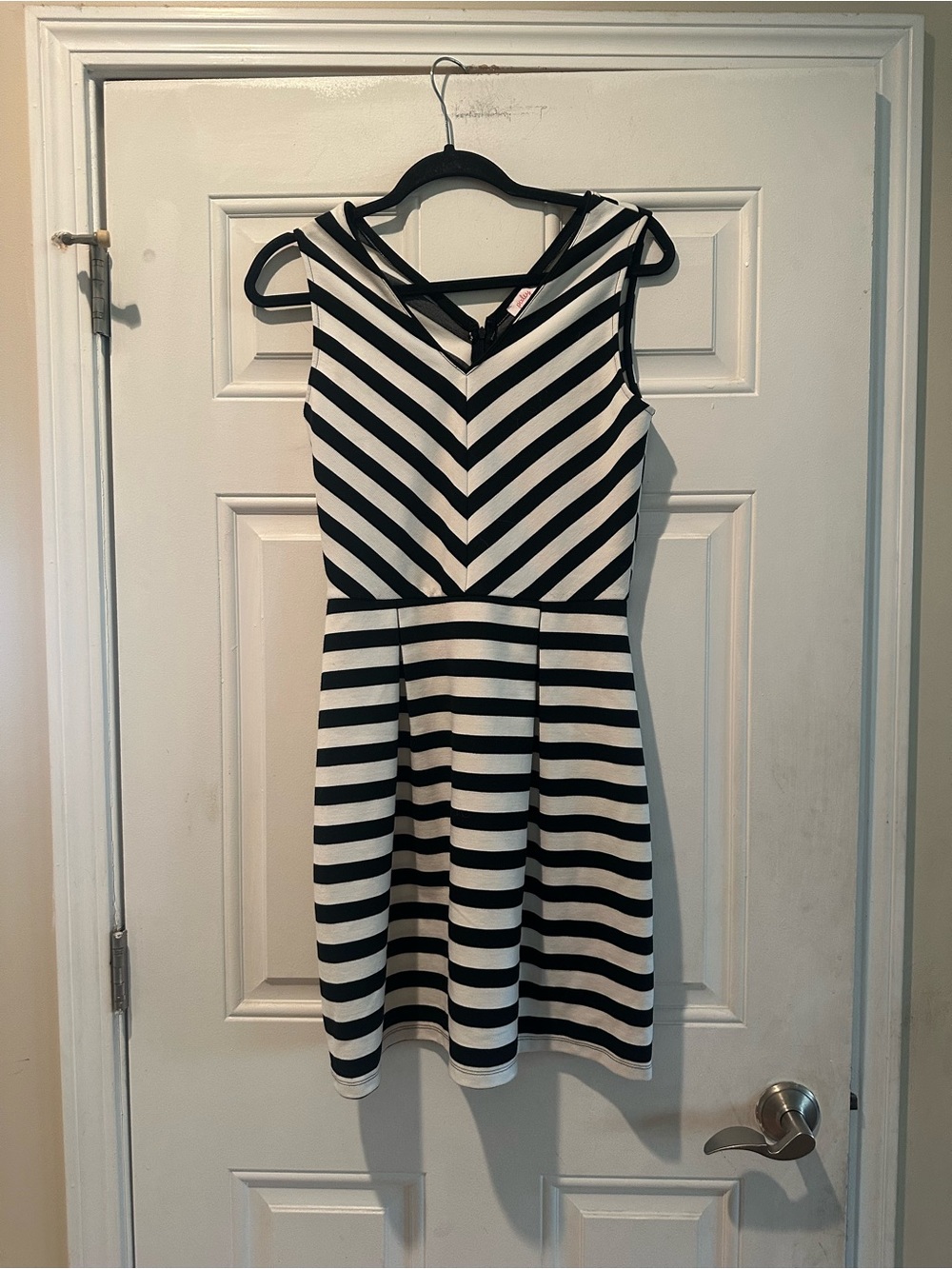 Pixley Black and White Striped Fit-and-Flare Mini Dress